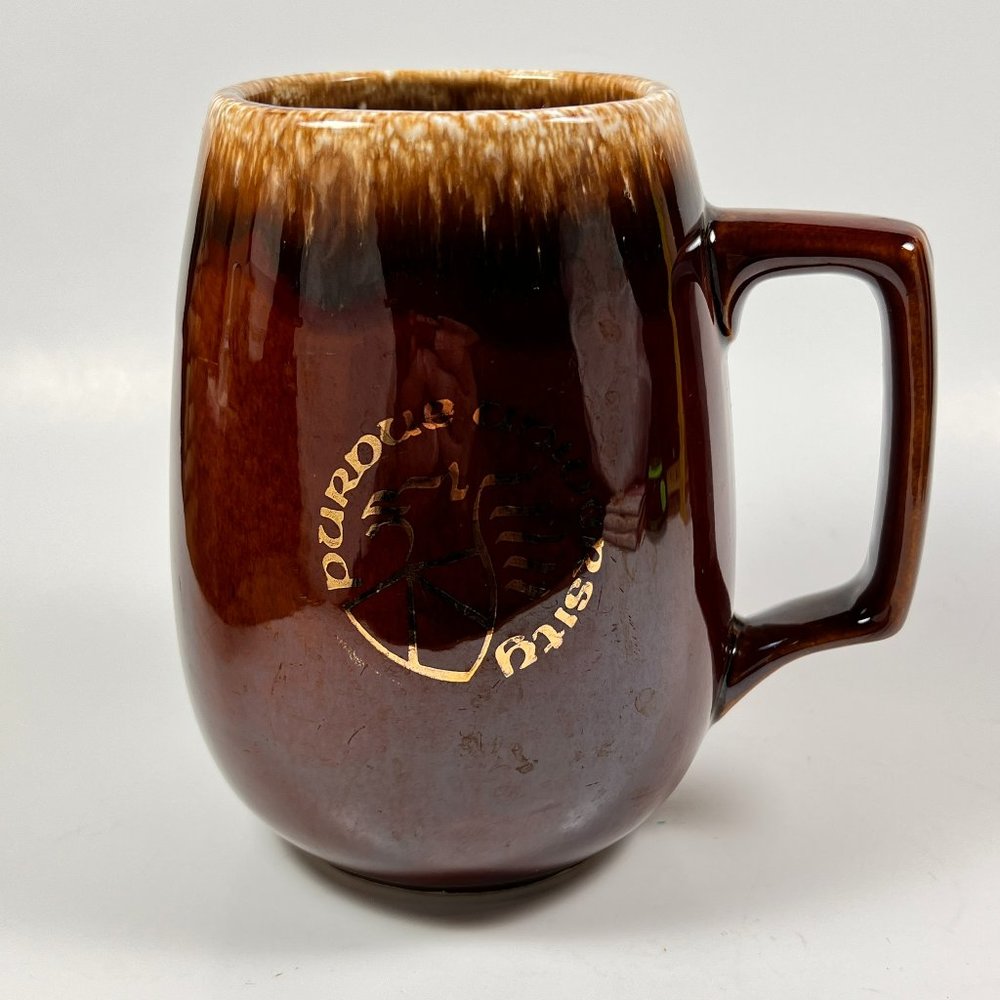 Vtg Purdue University Hull Pottery Mug Brown Drip Glazed Oven Proof USA